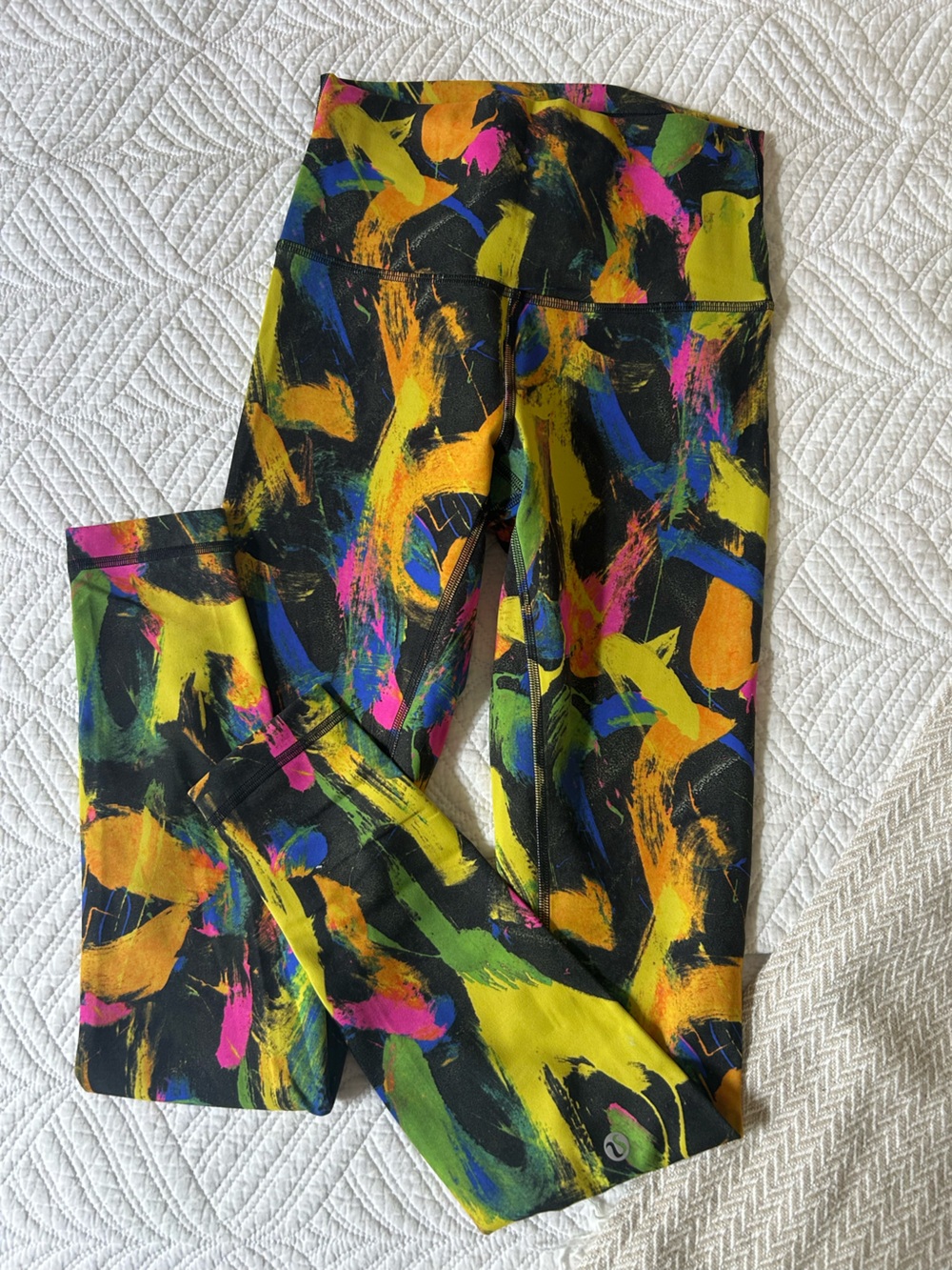 lululemon athletica Black Leggings with Neon Paint-Splash Print size 4